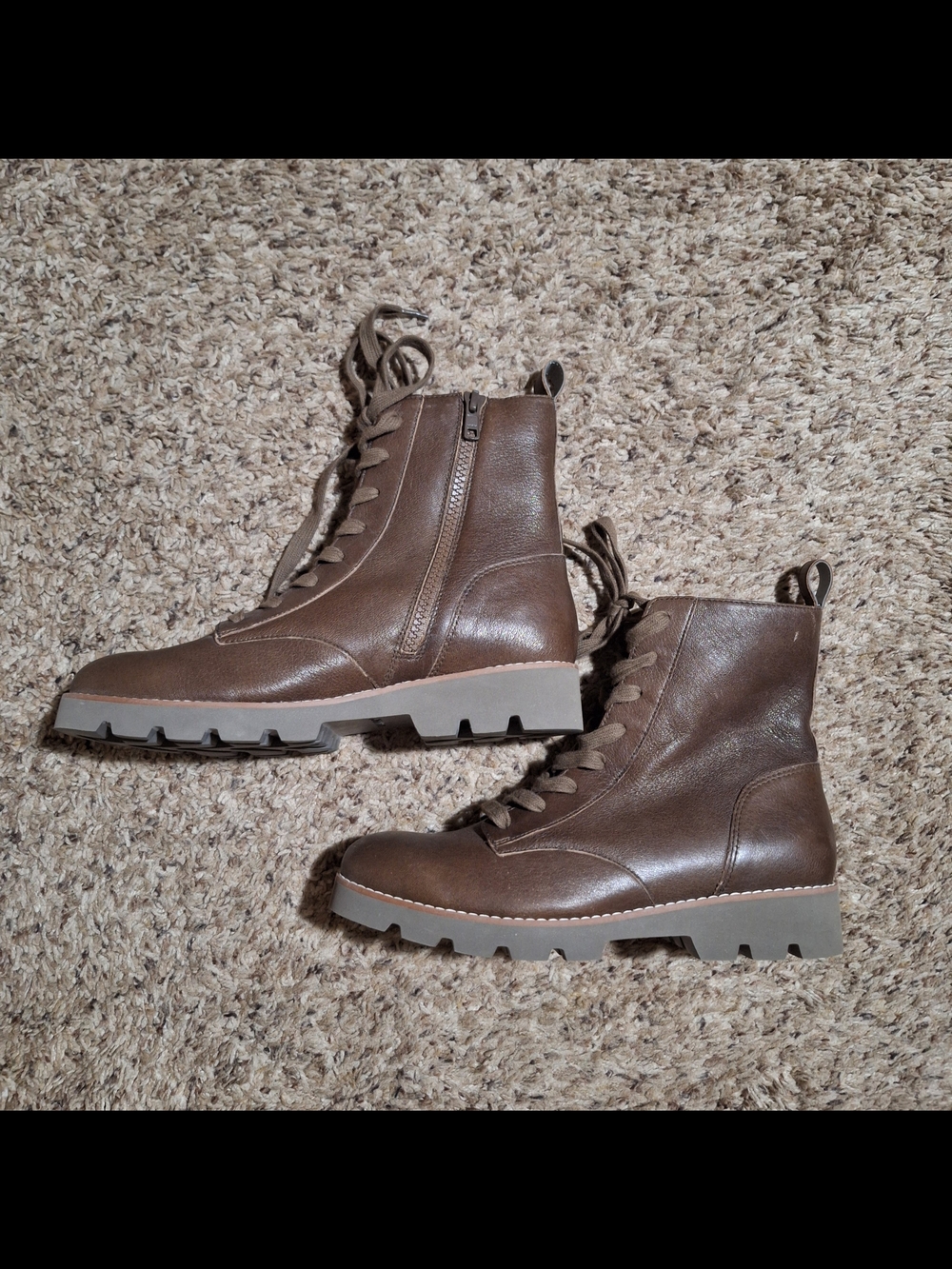 Vionic Lani Water Repellent Combat Boots - Greige Leather Brown